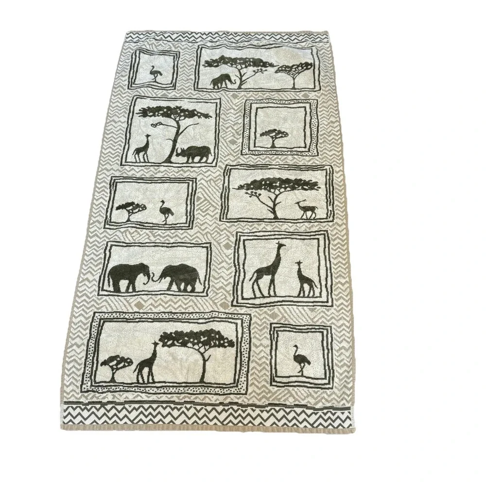 2 Vintage Contessa Pietro Borgese Safari Tapestry Bath Towels Made In Brazil MCM